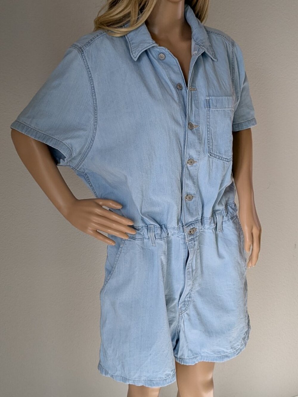 Levis Heritage Romper Women's XXL Blue Light Wash Short Sleeve Cinch Belt Loops - Picture 5 of 15
